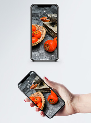 熟透温室水果熟透的柿子手机壁纸模板