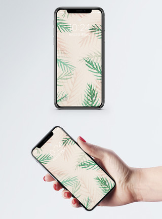 水彩插画叶子植物背景手机壁纸模板