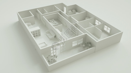 爱琴海白房子住宅内部模型设计图片