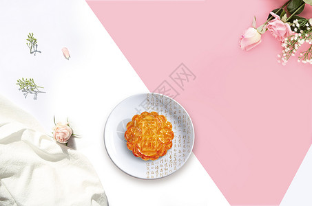 大束玫瑰中秋月饼简洁场景图设计图片