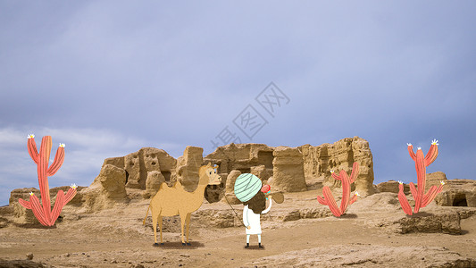 戈壁骆驼沙漠旅行插画
