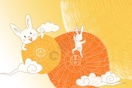 中秋节兔子吃月饼月兔高清图片素材