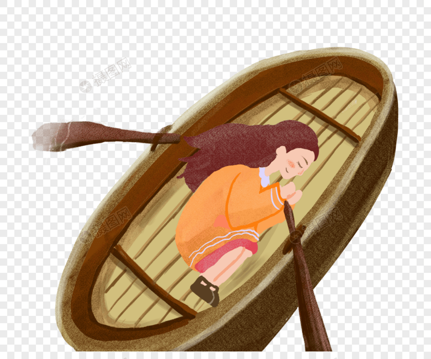 躺在小船午睡的小女孩图片