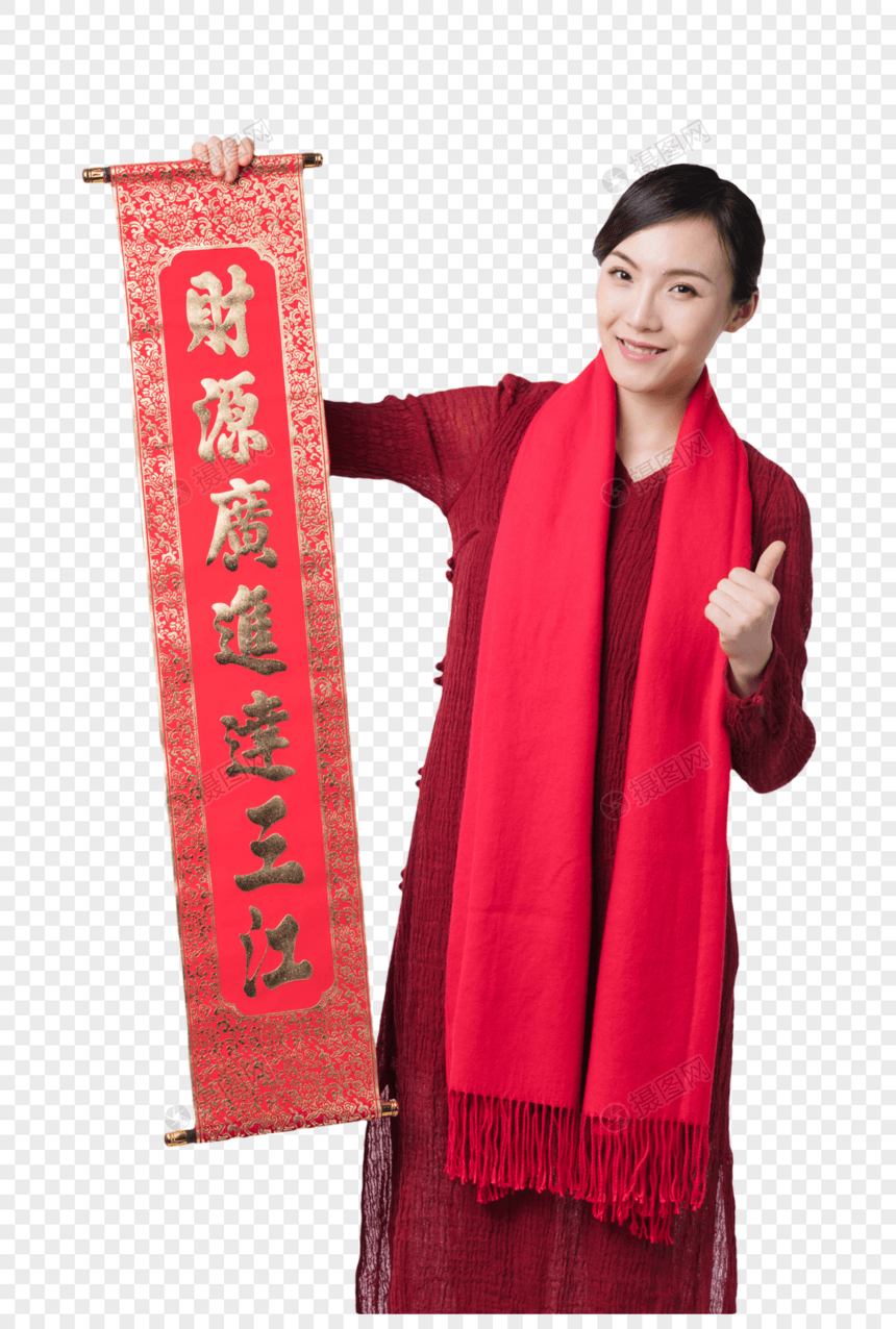 新春汉服美女手拿年画图片