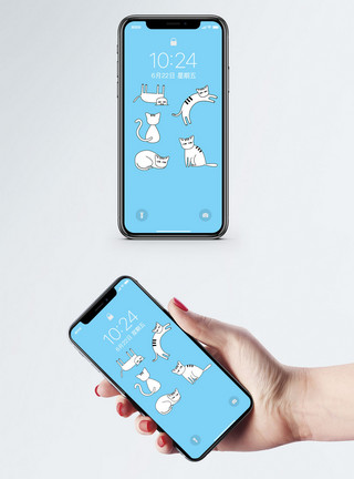 免扣素材呆萌小白猫手机壁纸模板