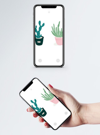 手绘仙人掌盆栽小盆栽手机壁纸模板