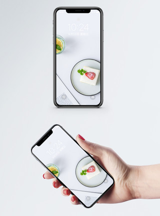 餐桌拍摄草莓蛋糕手机壁纸模板