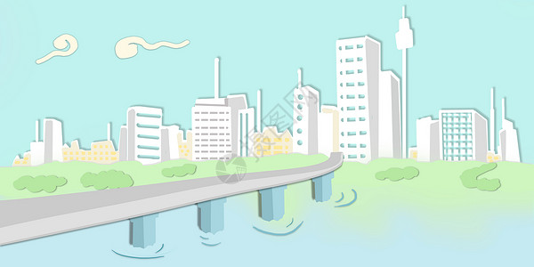 手绘城市桥梁建筑矢量插画图片