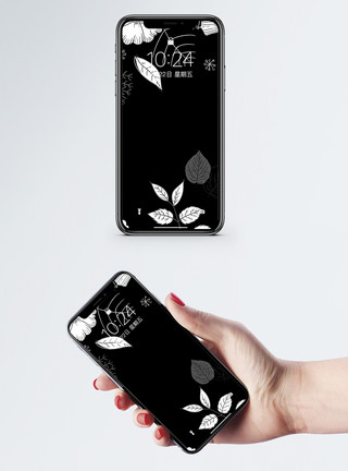 花卉元素黑色花朵背景手机壁纸模板