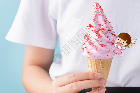 手剥皮蛋冰淇淋女孩创意摄影插画插画