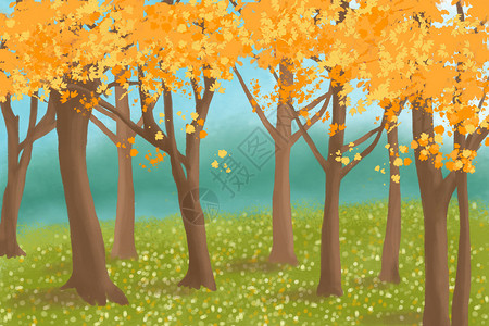 黄树林秋天的树林插画