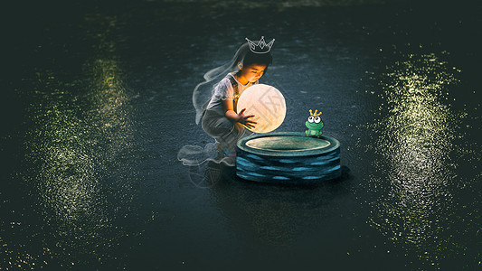 月球灯青蛙王子插画