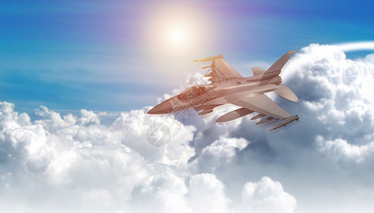 空军女兵高空云层中飞行的战斗机设计图片
