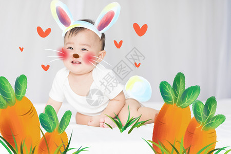 宝宝变兔子背景图片