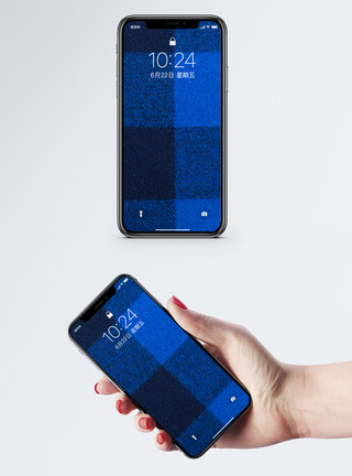 蓝色布料格纹布料背景手机壁纸模板