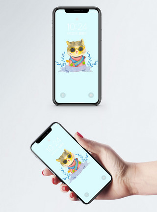 彩铅背景水彩猫咪手机壁纸模板