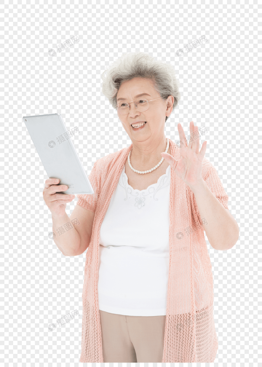 老年奶奶使用平板电脑图片