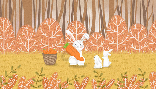 小白兔图片秋天的收货插画