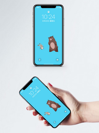 熊与兔子卡通动物手机壁纸模板