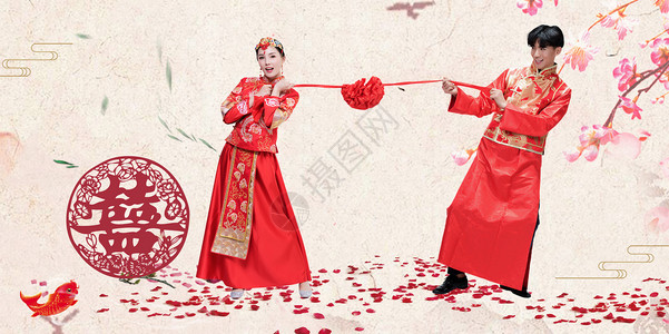 大红色底素材中式婚礼背景设计图片