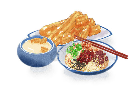 蟹和糯米饭早餐插画