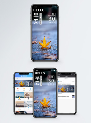 唯美枫叶早安你好手机海报配图模板