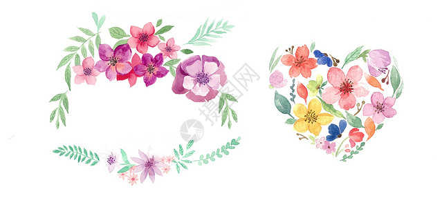 桃花标签边框手绘水彩花卉插画