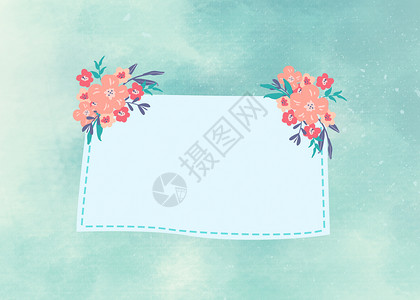 蓝色边框标签水彩花卉背景插画