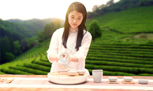 桂花茶倒茶茶与饮食设计图片