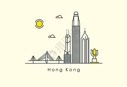 香港高楼大厦香港地标插画