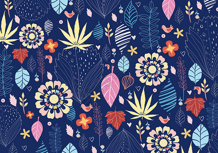 拼色图案植物花卉背景插画