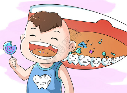 儿童吃零食爱牙日插画