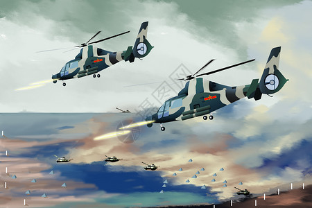 直升机驾驶舱保卫祖国插画