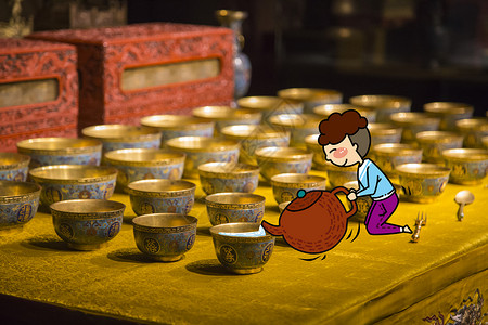 茶茶饼和紫砂壶功夫茶创意摄影插画插画