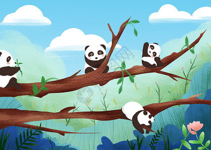 可爱熊猫刷牙记熊猫插画