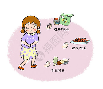 小孩肚子疼食品安全插画