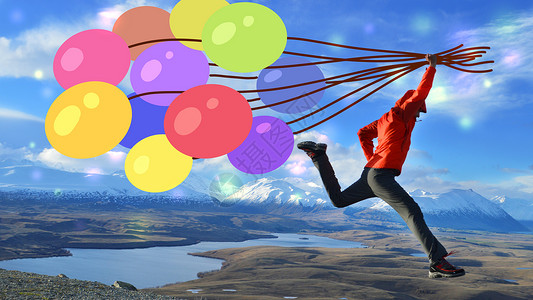 抓着气球环游世界背景图片
