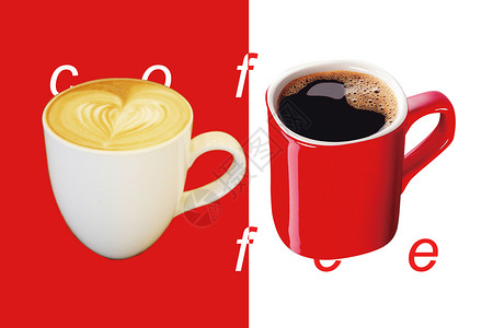 拼色背景图红白两杯咖啡设计图片