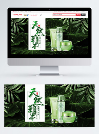 植物乳杆菌绿色植物草本护肤品套装淘宝banner模板