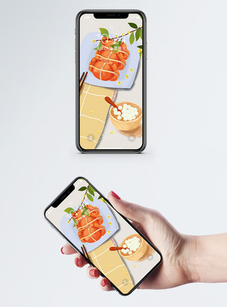 手绘大闸蟹手机壁纸模板