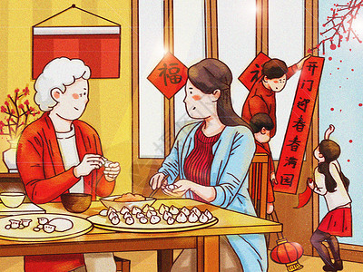 春节包饺子背景图片