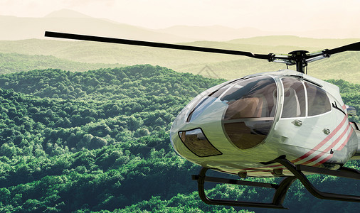 绿色螺旋桨直升机场景设计图片