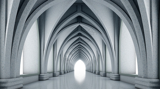 中世纪背景欧式风格建筑走廊设计图片