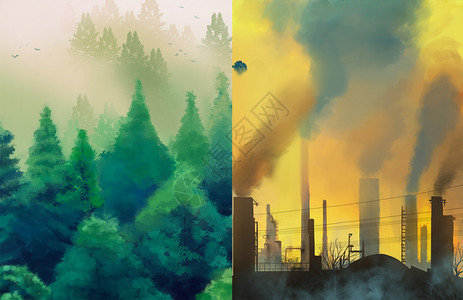 环保对比环保与污染插画