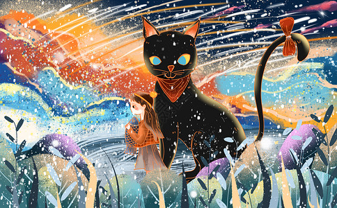 猫和鱼边框立冬插画