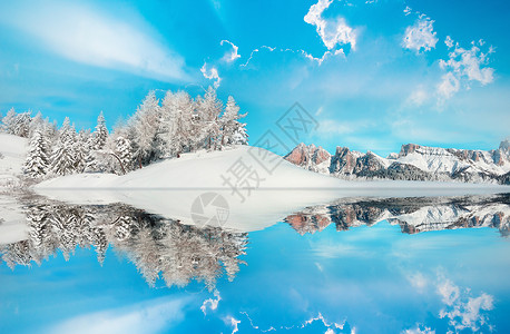 湖面雪景梦幻雪景场景设计图片