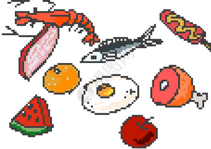 橘子与鱼食物像素画插画