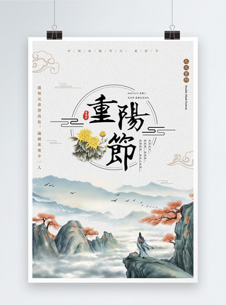 赏菊花中国风重阳节海报模板