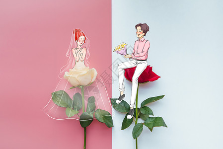 女性玫瑰婚礼插画