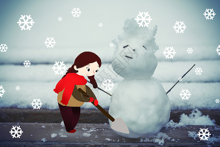 冻结的白色堆雪人插画